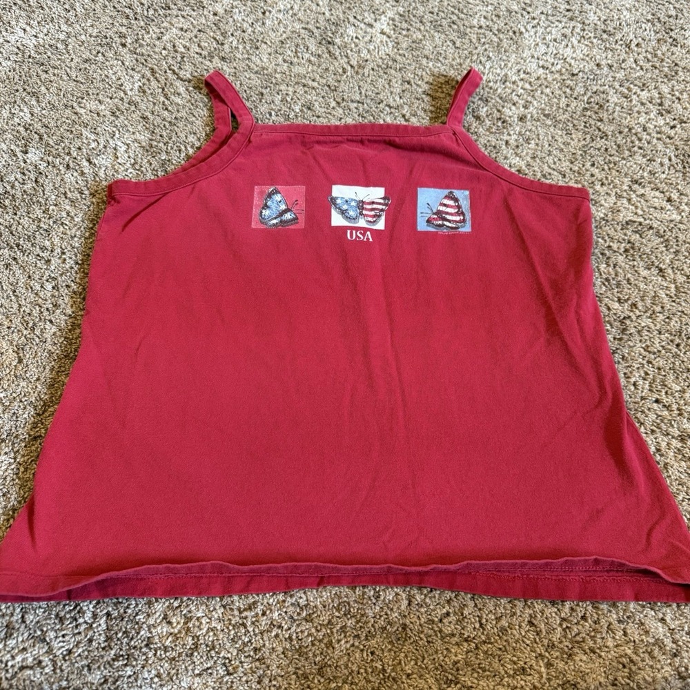 Vintage Y2K Americana Tank Top Sonoma Sz L Red USA Butterfly Cute American Girl